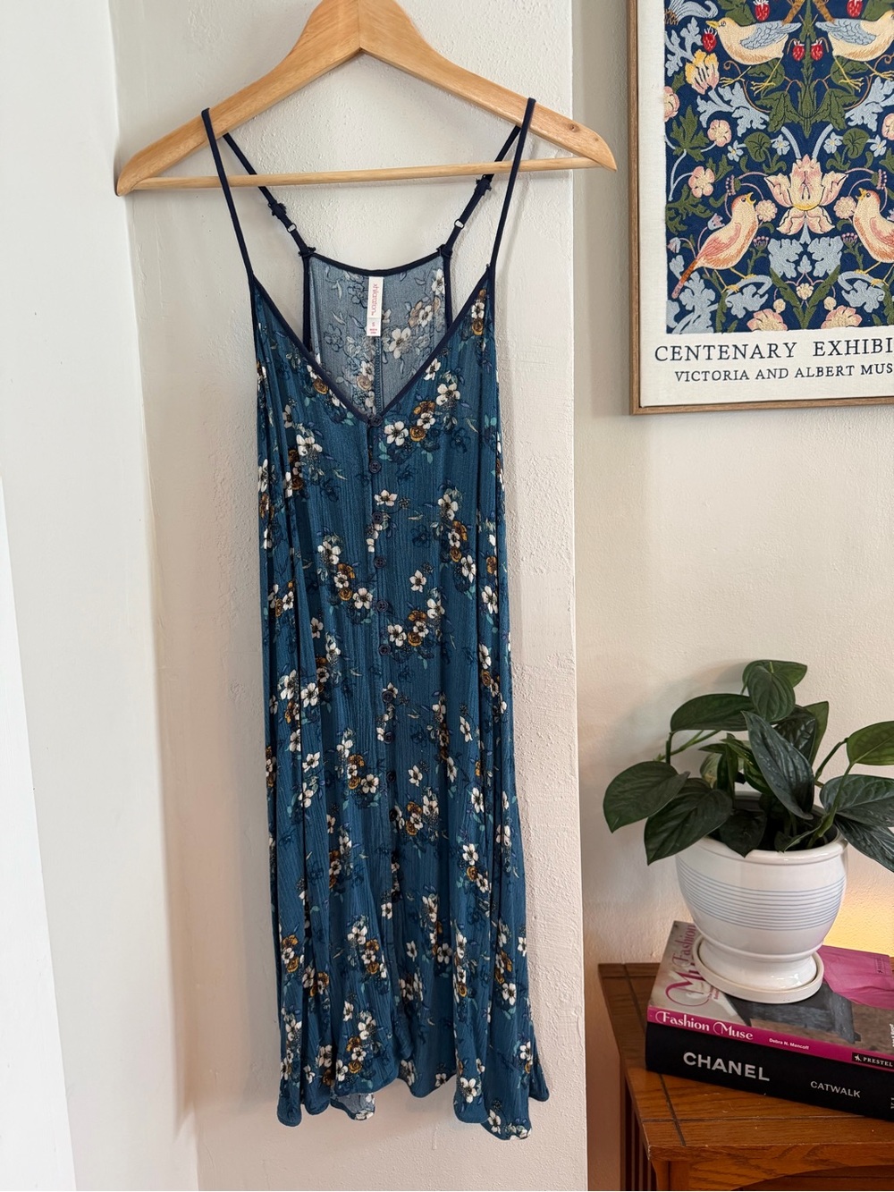 Teal Floral Button Front Slip Dress